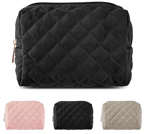 MAGEFY Kosmetiktasche Kleine Make up Tasche Cord Schminktasche mit Fächern Reise Reise Make up Tasche für Frauen, Schwarz