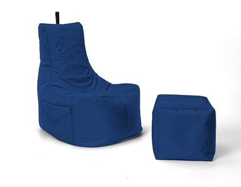 Nadimaideal Gaming Sitzsack XXL mit Hocker für Kinder, Teenager & Erwachsene | Indoor & Outdoor | Bodenkissen - Sessel - Beanbag bereits gefüllt | Füllung EPS Perlen (Marineblau, Einfarbig)