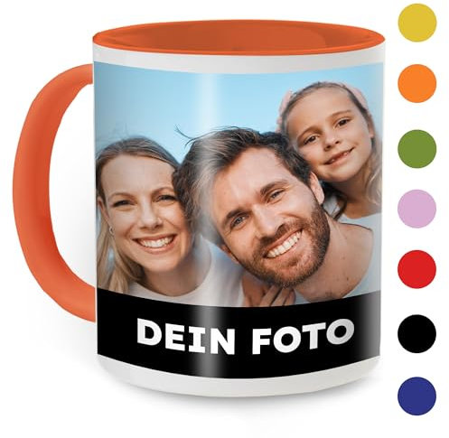 Cimpress Ceramic Personalised Photo Mug – Custom Mug with Your Name, Logo, or Image, 325 ml, Coloured Inner and Handle, Custom Gift or Promotional Product, Ideal for Business or Personal Uses (Orange)
