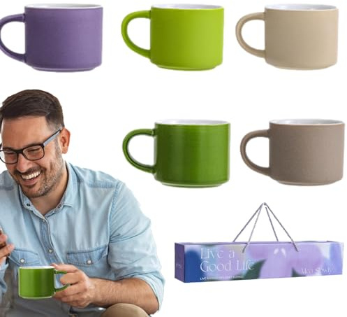 Juego de tazas, juego de tazas de café | Juego de tazas de café de color mate 5X - Divertidas tazas de bebida, taza de café moderna, taza de viaje con asa para café, té, cacao