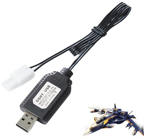 7.2V USB Charger Cable with Standard Tamiya Plug Connector Suitable for Rc Excavators Trucks,Tanks,Engineering Vehicles,Remote Control Cars, Rc Plane 7.2V Nicd or Nimh or Lipo Batteries (black)