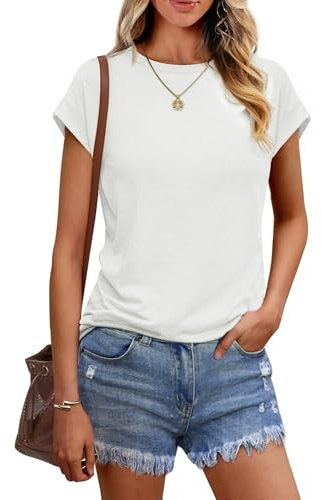 Wayleb Maglietta Donna Eleganti, Maglietta Casual con Manica Corta & Girocollo, T-Shirt Basic per l’Estate – Bianco L