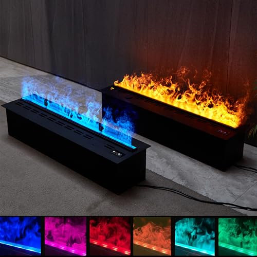 Jcgly 3D Chimenea de Vapor de Agua con Luz Ambiental de 7 Colores, Panel Táctil y Control Remoto, Inserto de Chimenea Empotrable, Decoración Ideal para El Hogar, La Oficina y El Hotel(120cm)