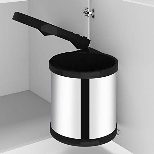 Tidyard Poubelle Intégrée 8L Acier Inoxydable avec Couvercle Automatique pour Cuisine, Noir Argenté, 27x29cm, Seau Intérieur Amovible, Montage sous Évier, Idéal pour Déchets et Recyclage