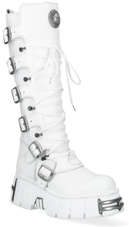 New Rock M-272-C69 Kniehohe Gothic-Stiefel aus weißem Leder