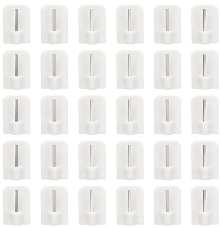 Domicubes 30 ganci autoadesivi per tende, ganci adesivi, piccoli e autoadesivi, per bastoni per tende, tende, ganci decorativi (bianco)