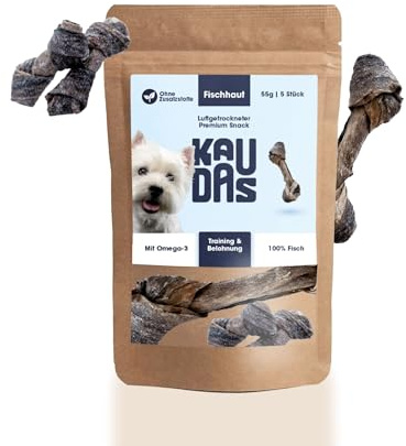 KAUDAS Fischhaut Fit-Knusper Twists – 5 x 55 g Kausnack Hund aus 100% luftgetrockneter Kabeljau Fischhaut, Hundeleckerli zum Knabbern, reich an Omega-3, Vitamin E, Kollagen – ohne Zusatzstoffe