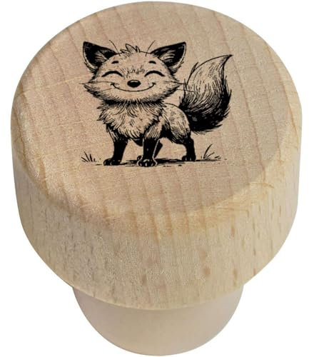 19mm 'Happy Baby Fox' Wooden Bottle Stopper/Cork (BS00030957)