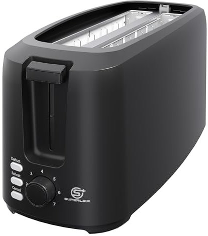 SUPERLEX Toaster Langschlitz Toaster 4 Scheiben 7 Bräunungsstufen Auftaufunktion Aufwärmfunktion Herausnehmbare Krümelschublade für Baguette und Brot 1450W Matt Schwarz