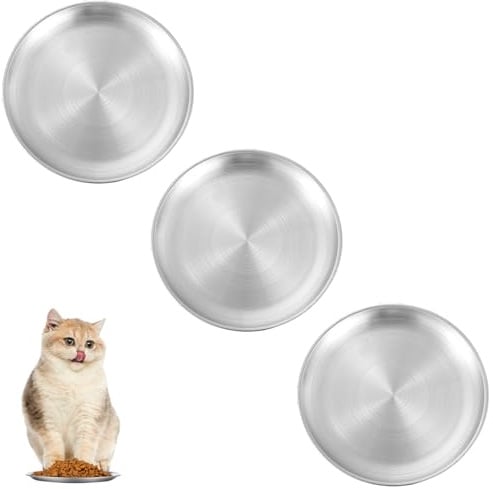 louuuou 3 PCS Stainless Steel Cat Bowl Cat Food Bowls, Cat Bowls Relieve Beard Fatigue, Indoor Outdoor Feeding of Dry and Wet Food, Small Pets Whisker Shallow Dish