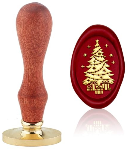 Hobbspring Christmas Vintage Wax Seal Stamp Christmas Tree Sealing Wax Stamps Oval Removable Brass Stamp Head with Wood Handle for Christmass New Year Gift Packages Decor Back to School