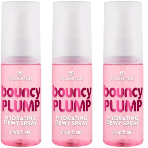 essence bouncy PLUMP HYDRATING DEWY SPRAY, Fixierspray, Transparent, feuchtigkeitsspendend, pflegend, strahlend frisch, vegan, ölfrei, ohne Parabene, ohne Mikroplastikpartikel, 3er Pack (3x50ml)