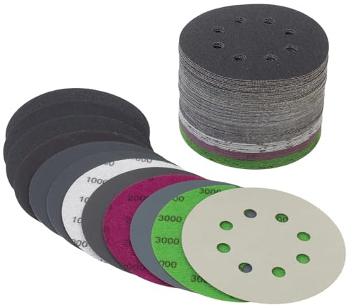 100 PCS 125mm Sanding Discs 8-Hole Hook and Loop Sandpaper Grit 80 120 150 240 320 400 600 1000 2000 3000 Wet and Dry Sandpaper Round Orbital Random Sander Discs for Sanding Polishing Finishing