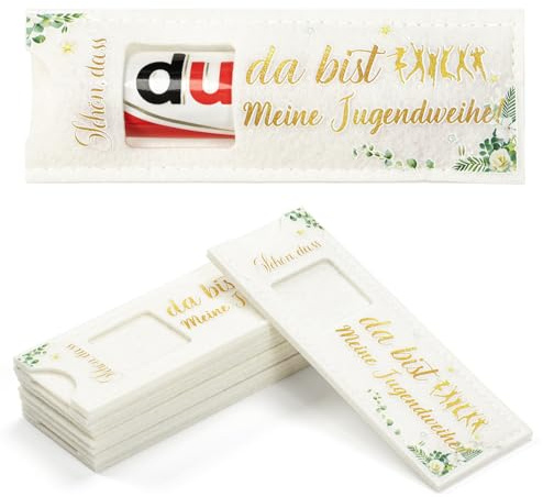 Schön dass du da bist Jugendweihe Geschenke Mädchen Junge - 24 Stück Filzhülle für Gastgeschenke & Kleinigkeiten, 14x5 cm Filz-Etui für Tischdeko & Give-aways (Ohne Inhalt)