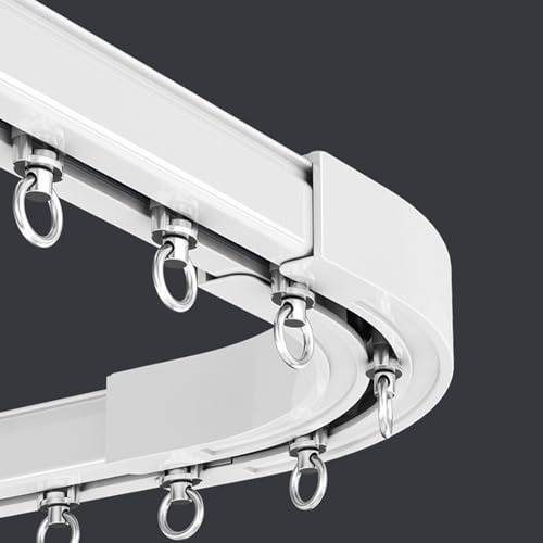 Aluminium-Deckenschiene für Vorhänge, Gleitschiene mit Riemenscheibe und Haken, perfekt für Camper, Badezimmer, Hotel, Krankenhausfenster – leiser Betrieb (Weiß, 90° Ecke)