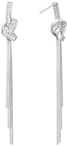 KristLand Retro 925 Sterling Silber Ohrringe Quaste Lange baumelnde Ohrstecker mit Weißgold überzogen Hochzeit Brautschmuck Damen Schmuck
