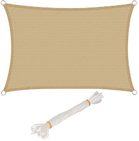 WOLTU Tenda a Vela Parasole Rettangolare Telo da Sole in HDPE Protezione Solare Respirante Anti UV Giardino Esterni Sabbia 2x3m