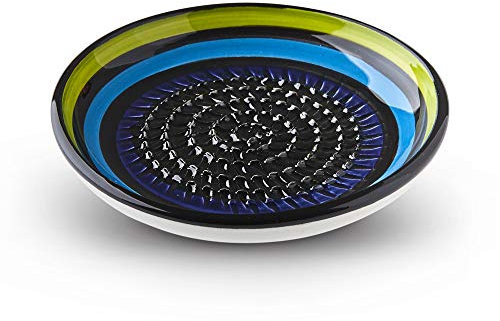 Garlic Grater Plate. (#Ref 19). Handmade and Hand Painted in Cordoba, Spain. Vintage Collection. Black Plate with Green, Blue and Black Circles.