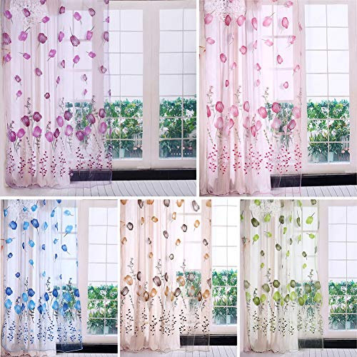 Bunte Tulpen Blumendruck Tulle Voile Vorhänge Sheer Drapieren Balkon Tür Raumteiler Schal Volants Pastoralen Dekorative Fenster 100 * 200 cm(rosa)