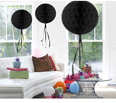 Horror-Shop Schwarzer Wabenball für die Halloween-, Faschings- & Geburtstagsparty | 30cm