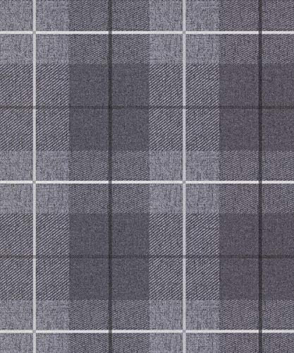 Charcoal Country Tartan Wallpaper Checked Hessian Paste Wall Vinyl YöL