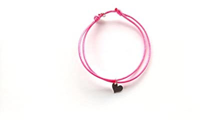 Bracelet mini pendentif Coeur en argent 925, Bracelet cordon 20 couleurs disponibles, Taille Adulte ou Enfant, réglable, bracelet argent massif