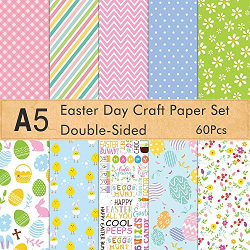 FEPITO 60 Stück Ostern dekoratives Papier Set A5 Größe Bastelpapier für Ostern Karte Herstellung Scrapbook Dekoration, Doppelseite 10 Muster