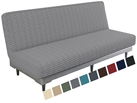 MAXIJIN Jacquard-Futon-Sofabezug, dehnbar, armlos, Futon-Sofabezug, weicher Futon-Schonbezug mit elastischer Unterseite, Dicker Sofa, Bett, Möbelschutz, Bezüge für waschbares Futon (Futon, Hellgrau)