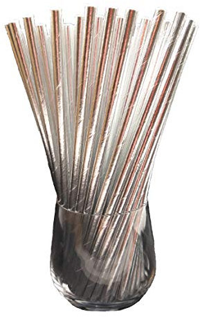 Papierstrohhalme, Papier Trinkhalm, Biologisch, Lebensmittelecht, umwelftreundlich, Einweg-Strohhalme, 120 Pack (Silber)