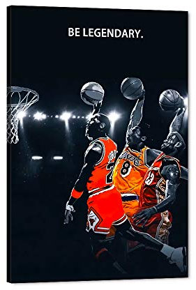 Michael Jordan Kobe Bryant Lebron James Leinwandbild, N-B-A Legende Leinwandgemälde Sport Basketball Star Poster Bild, MJ gerahmtes Kunstwerk für Zuhause Schlafzimmer Wanddekoration (24 W x 36 H)