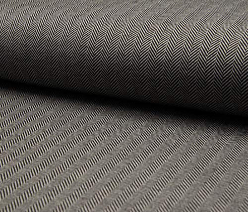 Jacquard Stretch Stoff in Hellgrau mit Fischgrät Musterung, als Meterware zum Nähen, 50 cm