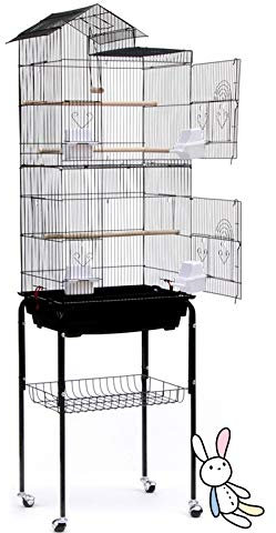 Yizhe Vogelkäfig,Vogelvoliere,Voliere,Vogelhaus,Papageienkäfig,Tierkäfig,Käfig,Sittichkäfig,Vogel,mit Holzstangen,Nagerkäfig,klein Metall Vogelvoliere,mit Rollen & Ablage& Dach (46 * 35.5 * 158.5cm)