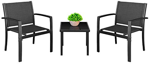 Homall 3 Pieces Patio Furniture Set Outdoor Patio Conversation Textilene Bistro Set Modern Porch Lawn Chairs with Coffee Table for Home and Balcony (Black)