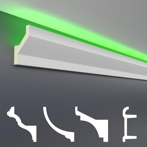 HEXIM LED Stuckleisten Sparpakete - Indirekte Beleuchtung mit Deckenleisten aus PU, leicht & lichtundurchlässig- (10m LED-10) Zierleisten Zubehör Wand