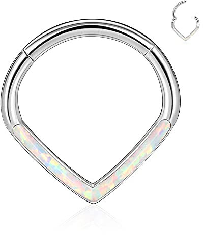 16G Teardrop Weiß Opal Nase Hoop Daith Schmuck Septum Ring Helix Clicker Nasenringe Silber 316L Chirurgischer Stahl Klappsegment 8mm Knorpel Ohrringe Hoop Daith Tragus Turm Muschel Piercing Schmuck