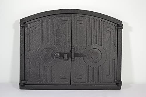 SEZAM double porte légère pour fours en fonte - avec verrou de porte, demi-cercle, porte four à pizza - four à pain - porte four en pierre, 48 x 3 x 38 cm, peint en noir