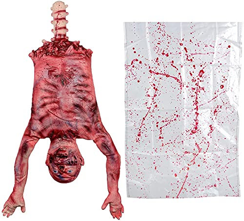 AOFOX Halloween blutiger Halbkörper, 94cm Latex gehäuteter Halbkörper hängender Leichentorso in Einer Tasche für Spukhaus Halloween Party Indoor Outdoor Dekoration