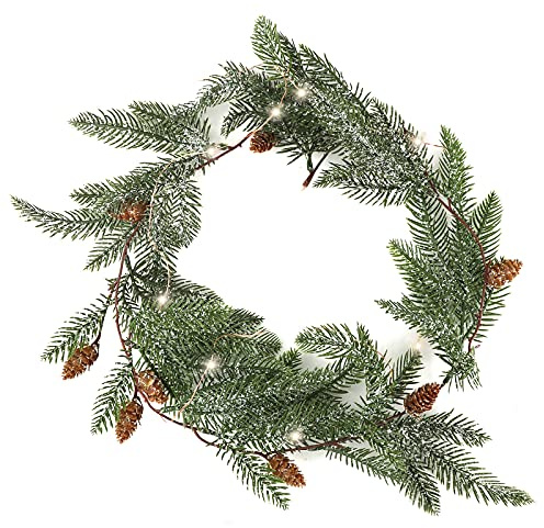 Gukasxi 180cm Weihnachtsgirlande mit LED Künstlich Tannengirlande Weihnachtskiefer Girlande Weihnachtsdeko Kiefernzapfen Deko für Kamin Tür Winter Innen und Außen Urlaubsdekorationen