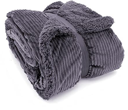heimtexland ® super Dicke Cord Kuscheldecke mit flauschigem Sherpa Fell Wohndecke 200x150 Decke Typ767 Anthrazit Grau