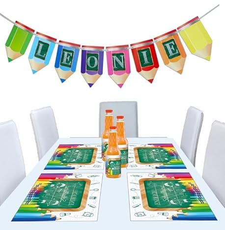 Einschulung Deko Mädchen Junge Set - Banner Girlande Personalisiert mit Namen - Schulanfang Party Tischdeko Bunte Ideen