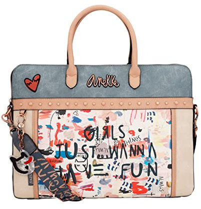 Anekke - Dokumententasche für Damen, große Umhängetasche aus Kunstleder, 2 Griffe und Reißverschluss, Schultertasche, Kollektion Fun & Music, Zubehör und Accessoires für Damen, 40 x 30 x 5 cm, bunt