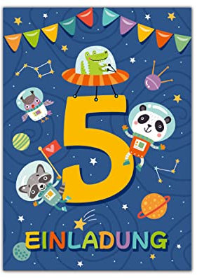 12 Einladungskarten zum 5. Kindergeburtstag fünfte Geburtstag Jungen Mädchen Astronautenparty Weltall Geburtstagseinladungen