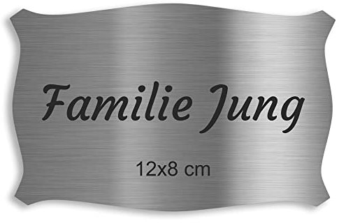 Jung Edelstahl Design Türschild verschiedene Größen und Motive personalisierbar. Briefkastenschild V2a Edelstahl selbstklebend (geschwungen 120x80 mm)