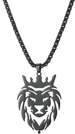 EUEAVAN Hohler Löwenkopf Anhänger Halskette Edelstahl Charm Klassische Tierelemente Anhänger Halskette für Frauen Männer Mädchen Jungen Geschenke (Schwarz)