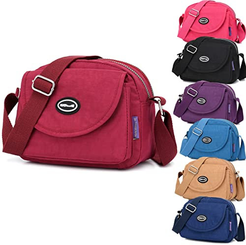 MoriAction Bolso bandolera impermeable de nailon, bandolera multicapa de gran capacidad, bolso de hombro informal para mujer, bolso multifunción ligero con cremallera (Fucsia)