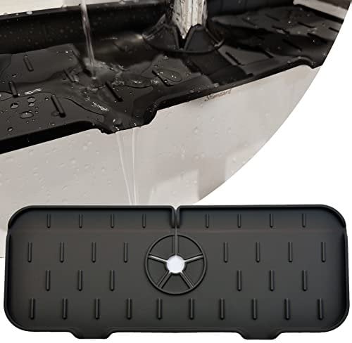 Rubinetto da cucina paraspruzzi per lavello in silicone, tappetino per acqua; tappetino per scarico del lavandino dietro il rubinetto, tappetino per asciugare in gomma grigia per cucina e bagno