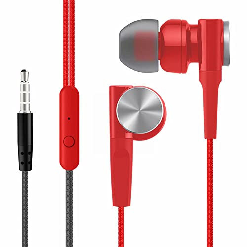 Poo4kark Playing 3,5-mm-Stereo-In-Ear-Mikrofon mit Kabel für Telefon, PC, Laptop, Tablet (Red, One Size)
