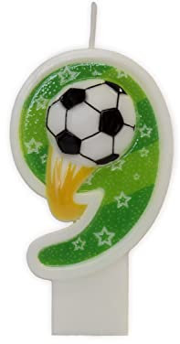 Partyland 3D Fußball Geburtstagskerzen Zahlen 0 1 2 3 4 5 6 7 8 9 Grün Originelle Kindergeburtstagskerzen 6,5cm (Nummer 9)