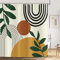 ASDCXZ Rideau de Douche Style Boho 180x200 cm, Art Abstrait Moderne Boho Soleil Feuilles Vertes Jaune Lavables en Textile Rideau Douche imperméable pour Baignoire avec 12 Crochets