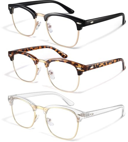 racico Computer Blaulicht blockierende Brille 3 Pack Blaulicht Brille Herren Damen Anti Blu-Ray Klar Gaming Brillengläser, A4, helles Schwarz/Kristallgold/Schildkrötengold, M